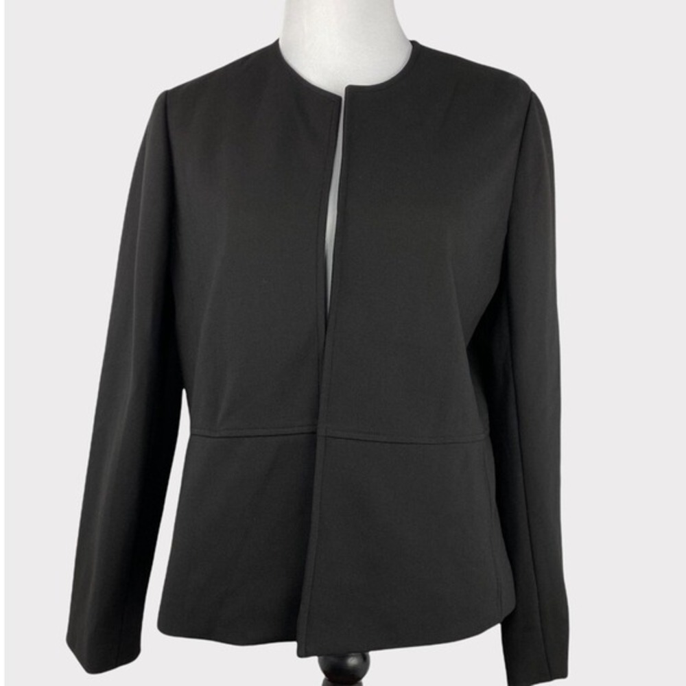 Joan Vass Black Modern Collarless Open‎ Front Jacket Size 1 Womens